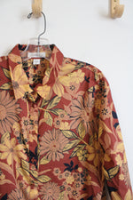 Coldwater Creek Brown & Orange Floral Button Down Shirt | 10