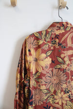 Coldwater Creek Brown & Orange Floral Button Down Shirt | 10
