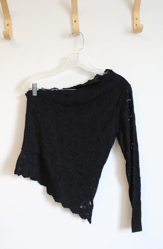 Express Black Lace One Shoulder Asymmetrical Top | M