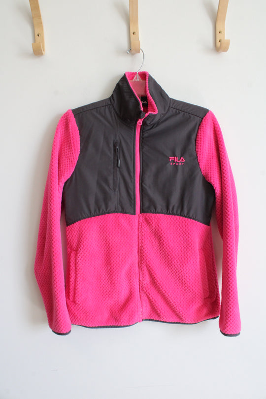 Fila Sport Hot Pink & Gray Fuzzy Full Zip Jacket | S
