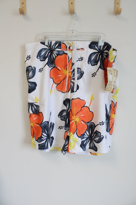 NEW OP Hawaiian Floral White Swim Shorts | 2XL (44-46)