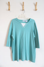 Blair Teal Blue Buttoned Neckline Top | XL