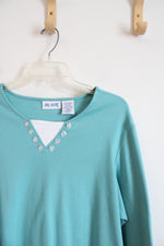 Blair Teal Blue Buttoned Neckline Top | XL