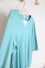 Blair Teal Blue Buttoned Neckline Top | XL