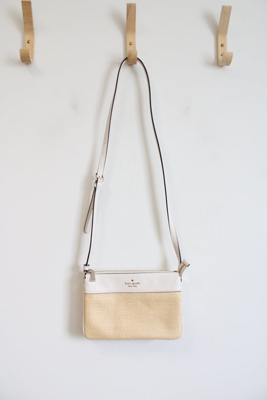 Kate Spade White Straw Triple Gusset Crossbody Bag