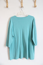 Blair Teal Blue Buttoned Neckline Top | XL