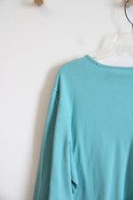 Blair Teal Blue Buttoned Neckline Top | XL