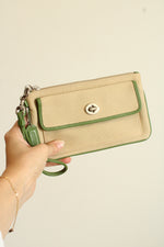 Coach Green & Tan Wristlet Pouch