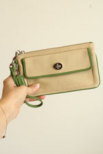 Coach Green & Tan Wristlet Pouch