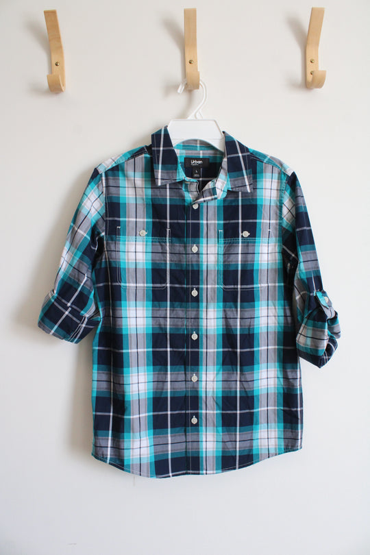 Urban Pipeline Blue & White Plaid Button Down Shirt | Youth L