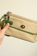 Coach Green & Tan Wristlet Pouch