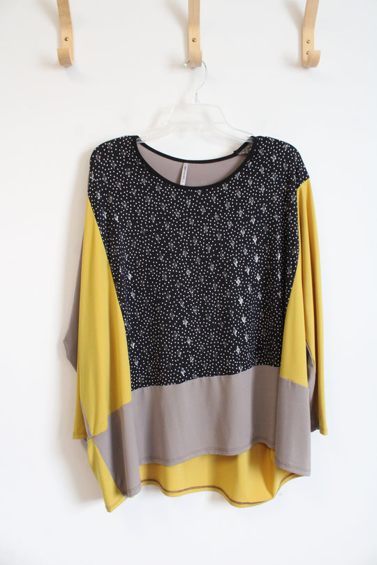 Artimino Black & Dotted Gold & Tan Color Blocked Top | OS