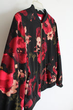 Susan Graver Black & Red Floral Full Zip Jacket | XS