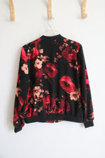 Susan Graver Black & Red Floral Full Zip Jacket | XS