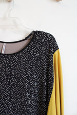 Artimino Black & Dotted Gold & Tan Color Blocked Top | OS