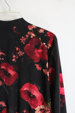 Susan Graver Black & Red Floral Full Zip Jacket | XS