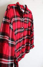 Old Navy Boyfriend Red Black & White Plaid Button Down Shirt | Youth XL (14)