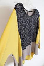 Artimino Black & Dotted Gold & Tan Color Blocked Top | OS