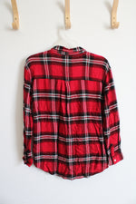 Old Navy Boyfriend Red Black & White Plaid Button Down Shirt | Youth XL (14)