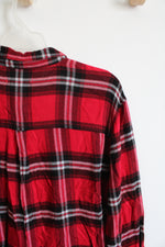 Old Navy Boyfriend Red Black & White Plaid Button Down Shirt | Youth XL (14)
