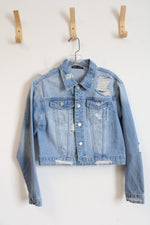 Shein Distressed Cropped Denim Jacket | S