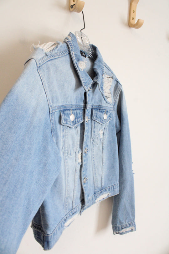 Shein Distressed Cropped Denim Jacket | S