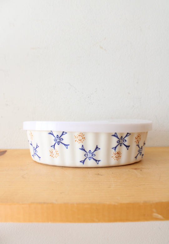 Temptations By Tara Blue & Brown Ribbed Scalloped Oval Small Casserole Dish