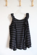 Chico's Black & White Striped Ruffled Cold Shoulder Top | 3 (XL)