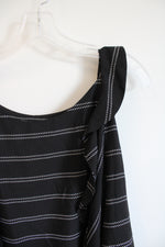 Chico's Black & White Striped Ruffled Cold Shoulder Top | 3 (XL)