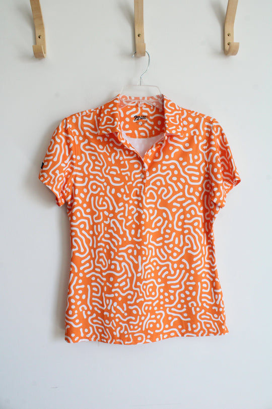 2 Putt Orange & White Patterned Polo Shirt | M