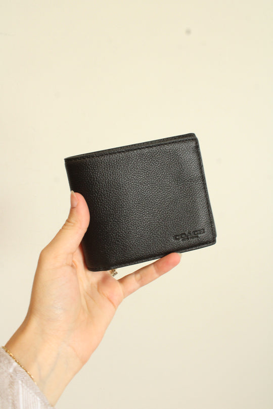 Coach ID Billfold Men's Black Pebble Leather Wallet