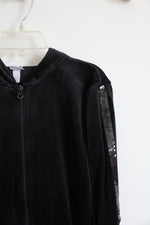 More Than Magic Black Velvet Sequined Sleeve Full Zip Jacket | Youth XL (14/16)