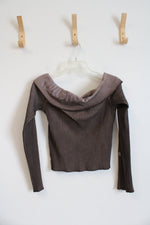Urban Outfitters Brown Ribbed Off The Shoulder Top | M