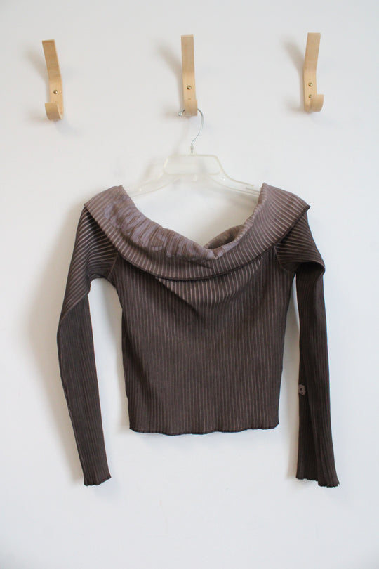 Urban Outfitters Brown Ribbed Off The Shoulder Top | M