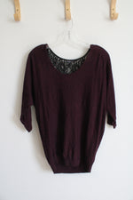 Express Maroon Black Lace Back Top | S