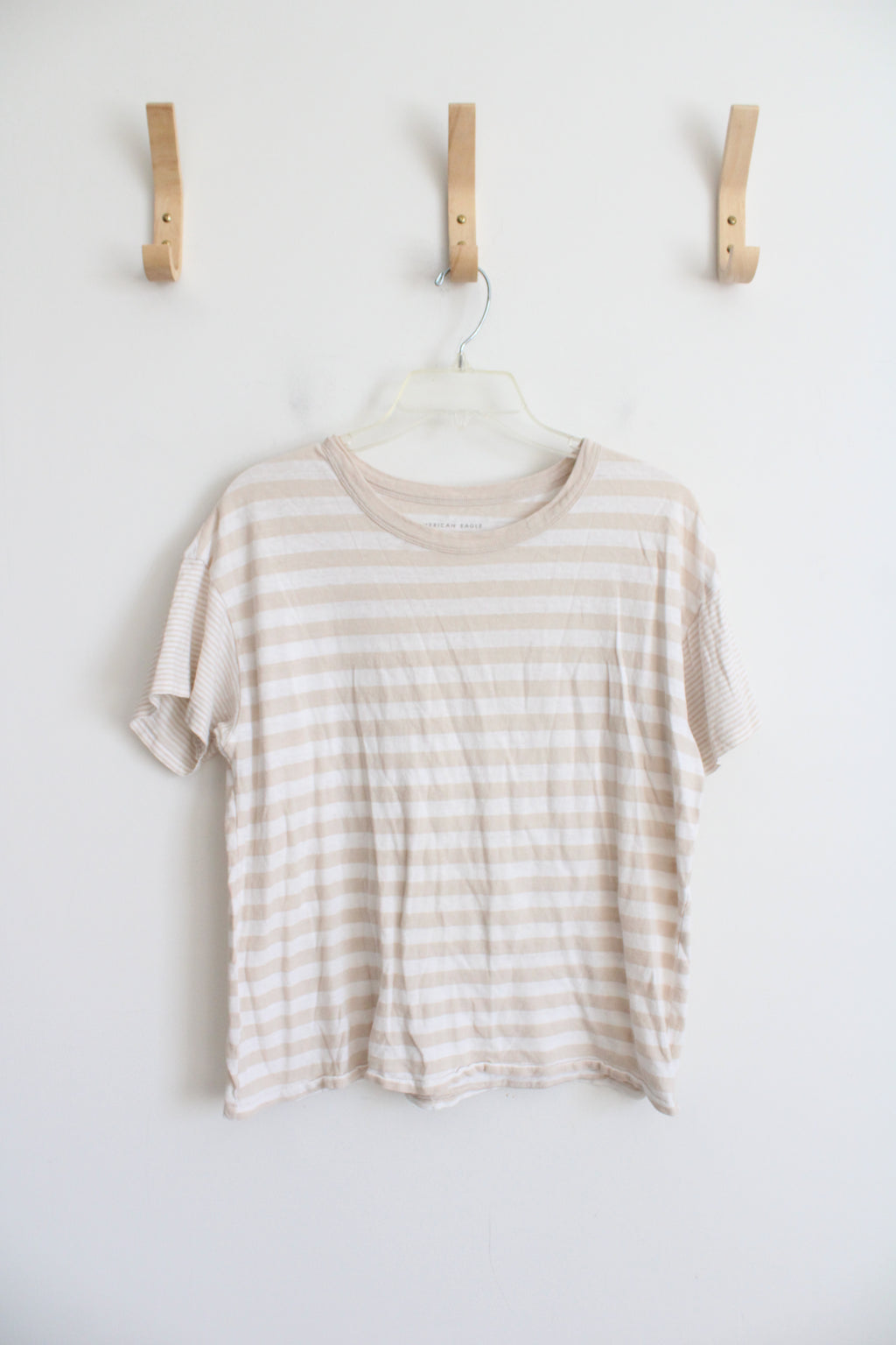 American Eagle Tan & White Striped Tee | XS