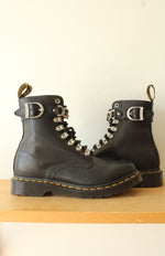 Dr. Martens Black Leather Pascal Silver Chain Boots | Size 7