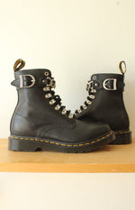 Dr. Martens Black Leather Pascal Silver Chain Boots | Size 7
