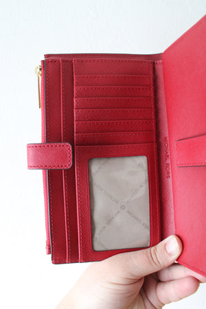 Michael Kors Dark Red Leather Double Zip Wristlet