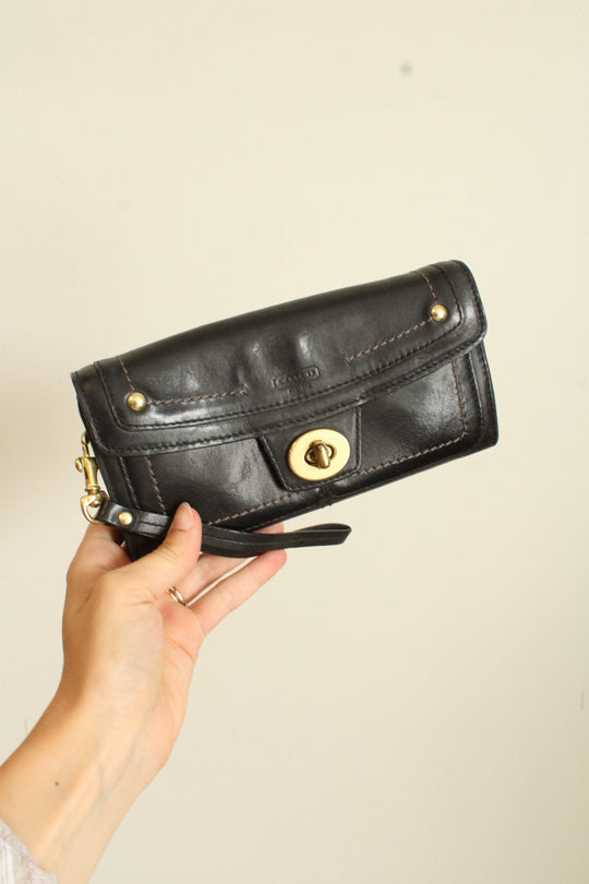 Coach Legacy Hampton Leather Brass Kisslock Black Vintage Wallet