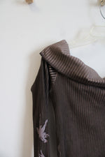 Urban Outfitters Brown Ribbed Off The Shoulder Top | M