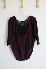 Express Maroon Black Lace Back Top | S