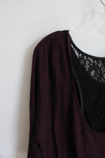 Express Maroon Black Lace Back Top | S