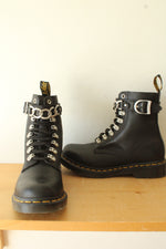 Dr. Martens Black Leather Pascal Silver Chain Boots | Size 7