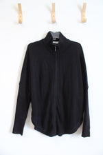 White House Black Market Scooped Hem Black Full Zip Sweater | L