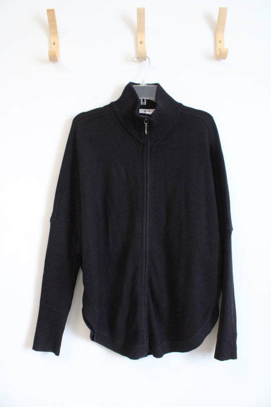 White House Black Market Scooped Hem Black Full Zip Sweater | L