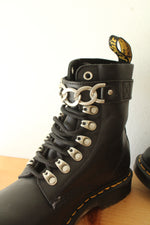 Dr. Martens Black Leather Pascal Silver Chain Boots | Size 7