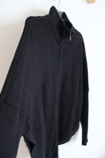 White House Black Market Scooped Hem Black Full Zip Sweater | L