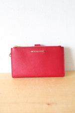 Michael Kors Dark Red Leather Double Zip Wristlet