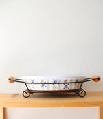 Temptations By Tara Blue & Brown Ribbed & Scalloped Oval Casserole Dish & Stand